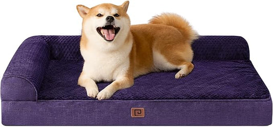 EHEYCIGA Memory Foam Dog Bed Large Size Dogs, Orthopedic Dog Bed Large with Washable Removable Cover, Waterproof Pet Sofa Couch with Nonskid Bottom, 36x27x6, Purple