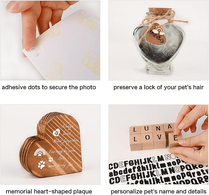 Pet Memorial Shadow Box with Shelves for Loss of Dog Cat Memorial Gifts 4X6 Picture Frame Paw Print Kit Fur Keepsake Heart Plaque Collar Holder and Personalized Blocks Pet Remembrance Sympathy Gift