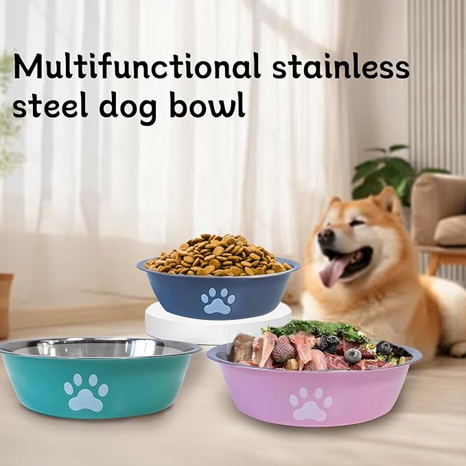 kathson 2 Pack Stainless Steel Dog Bowls,6" Spill Proof Metal Dog Food Bowls,Nonslip Rubber Bottom Pet Food and Water Bowl Set,Puppy Dishes Feeder for Medium Small Dogs,Grey