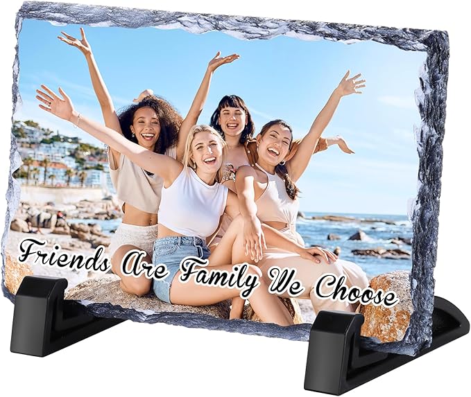 Custom Rock Slate Frame with Picture, Unique Picture Frames Personalized Picture Frame Print Photos Text Gift for Him Her Family Birthday Anniversary