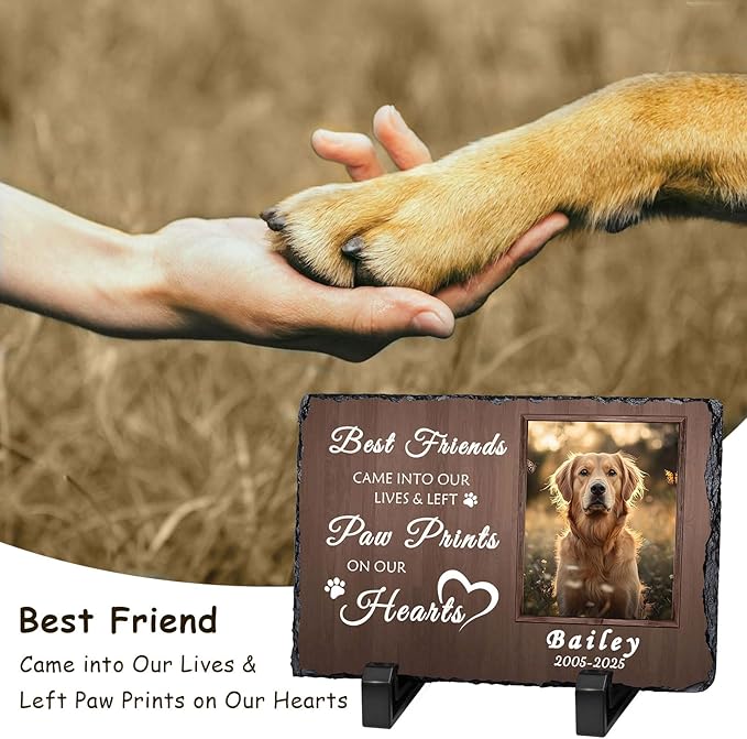 Ships Next Day Personalized Dog Memorial Gifts for Loss of Dog, Custom Pet Memorial Stone with Photo Name Date Bereavement Sympathy Gift for Dog Cat Lover