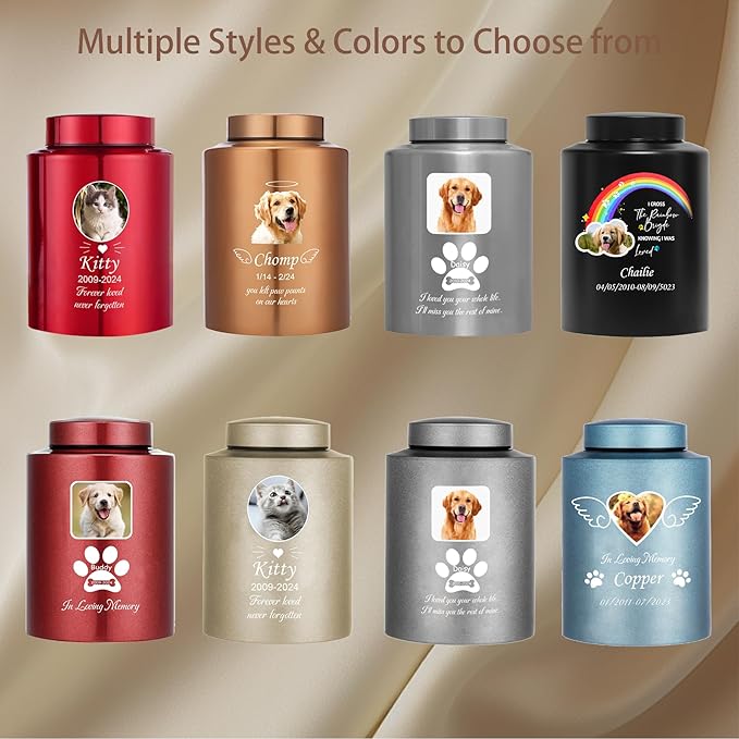 Custom Urns for Dogs and Cats Ashes Personalized Pet Urn with Name and Photo Pet Cremation Memorial Urn for Loss of Dog or Cats Engraved Pet Funeral Urns (Wings)