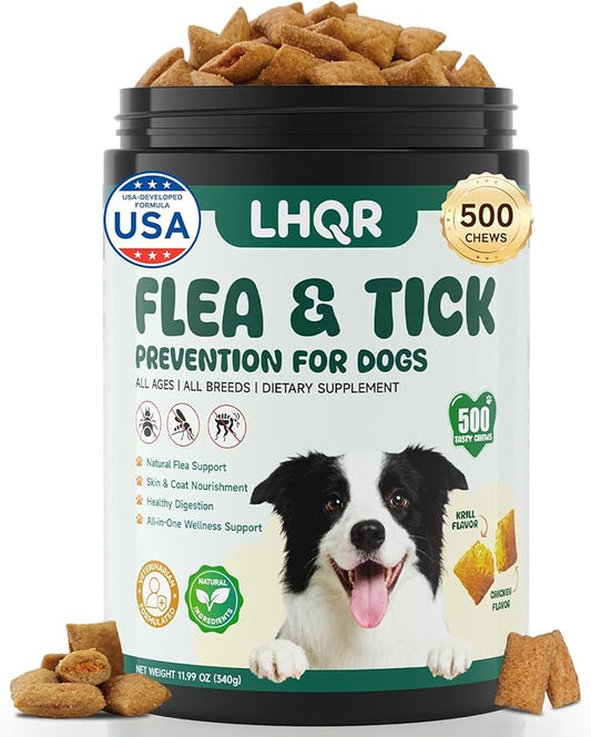 500 PCS Flea and Tick Prevention for Dogs Chewable, Natural Oral Flea and Tick Treatment, Dog Flea Chews Support Skin & Digestive Supplement for Puppies & All Breeds, Chicken Flavor