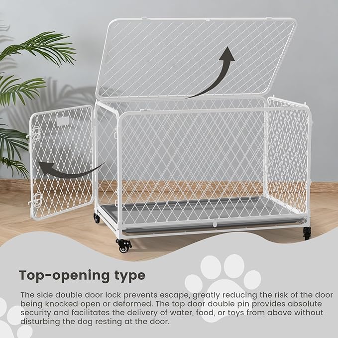 30 Inch Collapsible Dog Crate with Diamond Mesh, No-Tool Assembly Foldable Dog Kennel with 4 Lockable Wheels,Removable Tray,Portable Dog Cage for Medium/Large Dogs, Space-Saving, Indoor Outdoor Use