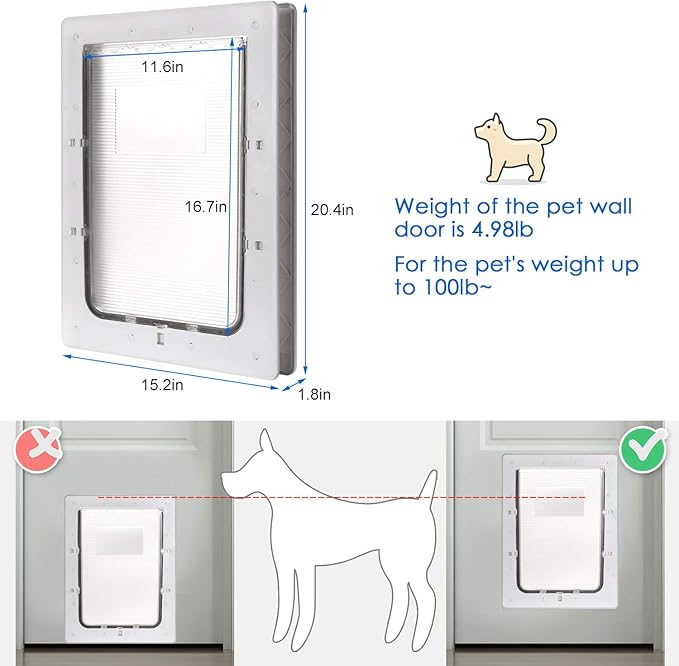 Ownpets Dog Door with Hard Plastic Flap Pet Door&Safe Plunger Lock,Solid Durable Frame Easy to Install Doggie Door for Large Dogs up to 100lbs