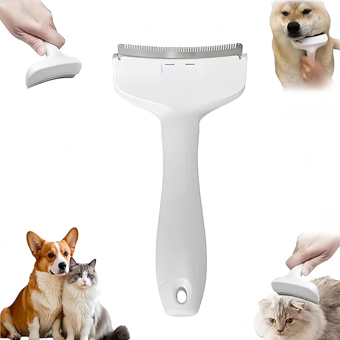 V-Tooth Deshedding Comb, Tooth Deshedding Comb for Pets Dog & Cat Grooming Brush Multifunctional Pet Comb with Ergonomic Handle for Shedding, Tight V-Shaped Teeth Shedding Combs (White, Small)