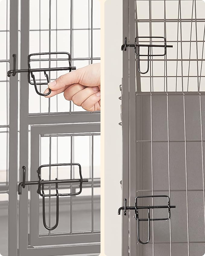 Feandrea Heavy-Duty Dog Crate, Dog Cage, 92.5 x 57.5 x 64 cm, for Small and Medium Dogs, Anti-Escape, Double Removable Door, Easy Cleaning, Pet Cage, L, Black PPD002B01