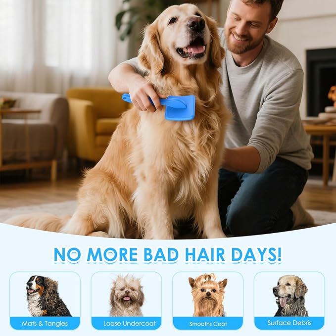 Large Slicker Brush for Dogs,Doodle Brush for Poodles, Goldendoodles, Labradoodle, Extra Long Pins for Detangling Matted Fur & Removing Tangle, Dog Grooming Kit with Wooden Handle. Blue