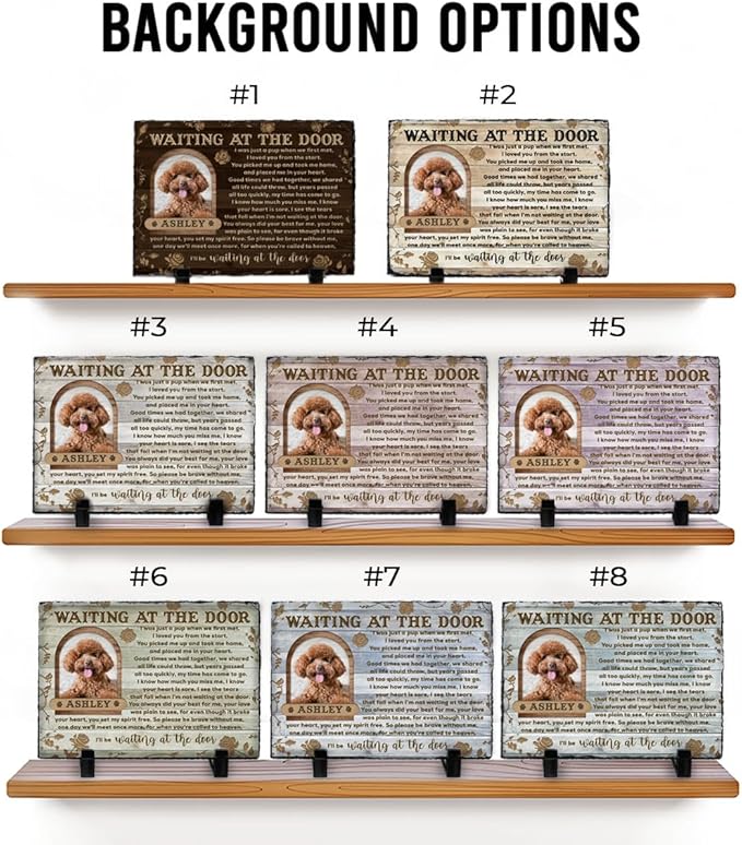 Wait at The Door Memorial Stones - Personalized Condolence Gifts with Name and Picture of Dog, Cat Passing Away - Rectangle Colored-Background Variable Rocks for Pet Mom Loss Gift