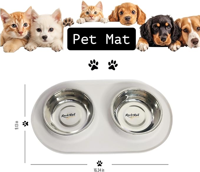 Dual Stainless Steel Pet Bowls with Non-Slip Silicone Mat – Spill-Proof Food and Water Feeder for Dogs & Cats, Easy to Clean, BPA-Free, Durable and Lightweight