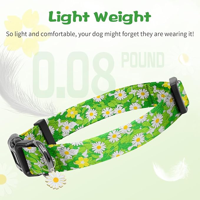 Kazazoo Dog Collar Cute and Soft Nylon Puppy Collar for Boy and Girl, Adjustable Dog Collars for Small Medium Dogs, Green Daisy-S