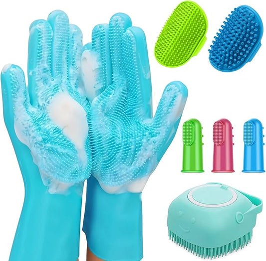 8PCS Pet Grooming & Shower Kit for Dogs & Cats| Dog Shampoo Brush with Silicone Dog Washing Gloves,Dog Bath Brush for Deshedding,Puppy & Dog Bathing Supplies(Short & Long Hair)