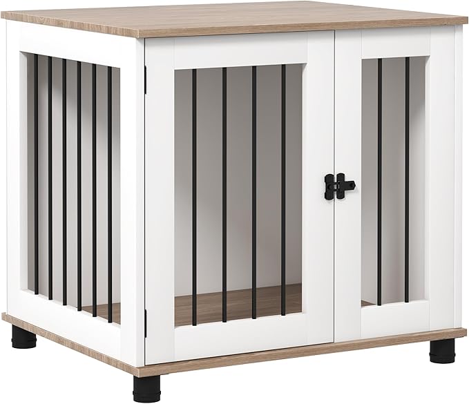 PawHut Dog Crate Furniture, Side Table Indoor Dog Kennel, End Table with Lockable Door for Small and Medium Dogs, Walnut Brown