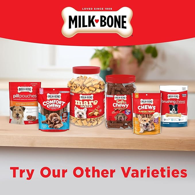 Milk-Bone Mini Comfort Chews, Rawhide Free Dog Treats with Unique Chewy Texture and Real Beef, 18 Mini Chews (Pack of 4)