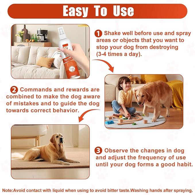 No Chew Spray for Dogs, Bitter Apple Spray for Dogs to Stop Chewing, 120ML Pet Deterrent Spray, Anti Chew Protect Furniture, Prevent Licking No Marking (Orange)