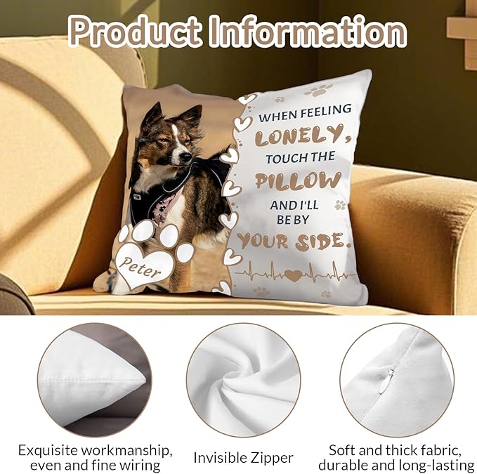 Custom Dog Memorial Throw Pillow with Photo - Personalized Loss of Dog Sympathy Gift for You | Pet Memorial Gifts for Dogs/Cats (Style 1)