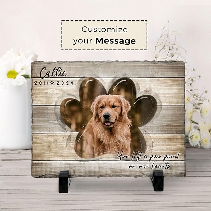 Memorial Stones Garden Decorative for Pet Lovers - Paw Print - Dog Loss Sympathy Gift with Personalized Message as Remembrance - Unique Plaque Marker, Headstone Outdoor