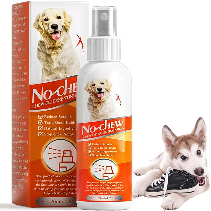 No Chew Spray for Dogs, Bitter Apple Spray for Dogs to Stop Chewing, 120ML Pet Deterrent Spray, Anti Chew Protect Furniture, Prevent Licking No Marking (Orange)
