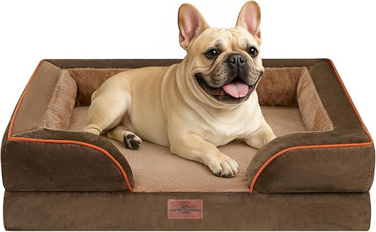 Comfort Expression Orthopedic Dog Bed for Medium Dogs 30x20 Inch, Waterproof Supportive Egg Crate Foam Medium Pet Bed with Removable Bolsters, Dog Couch with Washable Cover & Non-Slip Bottom, Brown