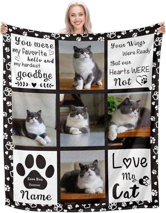Personalized Pet Memorial Gifts, Custom Throw Blanket with Pet Photo & Name, Customized Pet Memorial Gifts for Loss of Dog Cat, Puppy Bereavement/Passing Away Gifts, Remembrance Gift for Dog Mom Dad