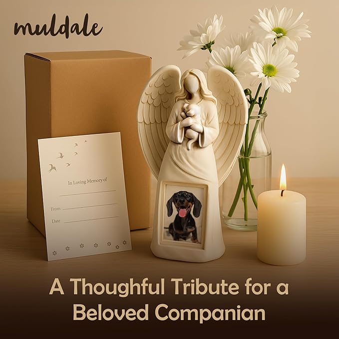 Muldale Dog Memorial Statue - Dog Photo Frame - Guardian Angel for Beloved Pet - Loss of Pet Sympathy Condolence Gifts - 11”