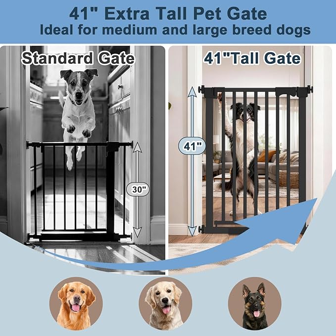 41 Extra Tall Dog/Pet Gate gate for Indoor,Heavy Duty Pressure Mount Baby Gate with Auto-Close & Walk Through,Adjustable Width 30-49.2 Inches, for Stairs, Doorways, Kitchen, Black