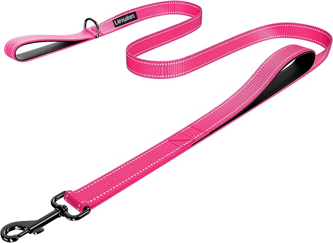 Dog Leash 6.5ft Long, Double Handle Dog Leash for Safety Control Training, Heavy Duty Dog Leads with Traffic Padded Handles, Reflective Leashes for Small Medium Large Dogs(6.5ft, Hotpink)
