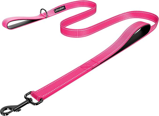 Dog Leash 6.5ft Long, Double Handle Dog Leash for Safety Control Training, Heavy Duty Dog Leads with Traffic Padded Handles, Reflective Leashes for Small Medium Large Dogs(6.5ft, Hotpink)