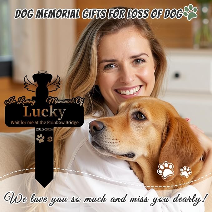 Personalized Dog Grave Marker Outdoor, Waterproof Memorial Cross for Dog Grave with Custom Name Dates, Garden Grave Markers for Dogs, Sympathy Gift for Loss of Pet