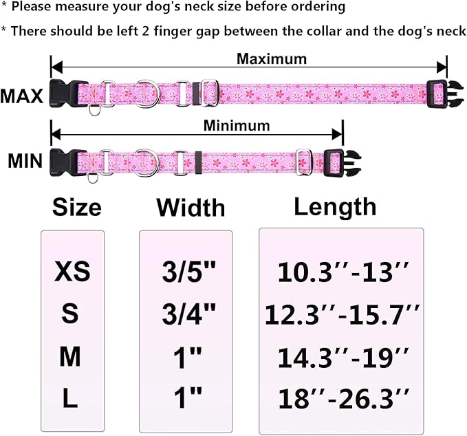 Reflective Martingale Collar for Dogs with Quick Release Buckle Cute Girl Female Flower Dog Collars (Pink Floral, Small)