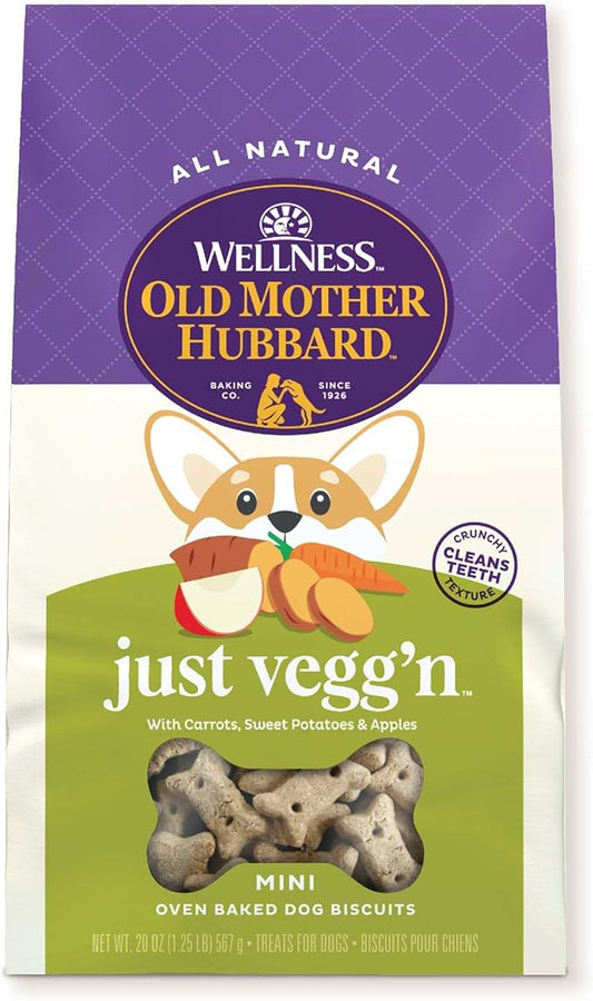 Wellness Old Mother Hubbard Classic Just Vegg'n Dog Biscuits, Natural Training Treats, Sweet Potato, Oats, Apple and Carrot Flavor, Mini Size, 20 oz Bag