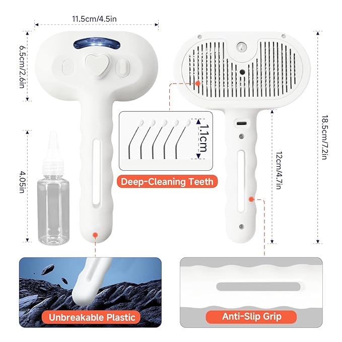 Steam Dog Brush for Shedding & Grooming - Self-Cleaning Deshedding Brush with Spritz Function, Slicker Pet Spray Hair Removal Comb | Defurring Tool for Long and Short Haired Dogs Cats (White)