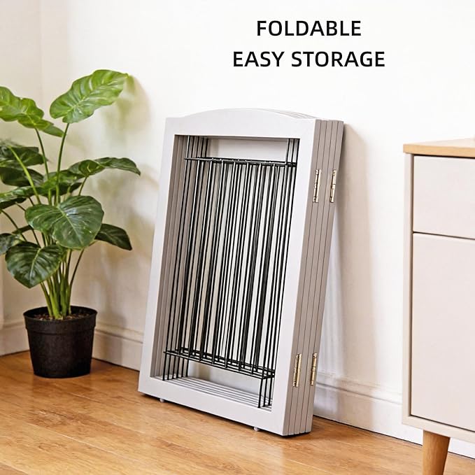 Dog Fence Indoor,Dog Gate Indoor for Doorway pet gate -6-Panel Freestanding, Hallways, House or Stairs -120x32-Inch Retractable Foldable Expandable Wood Pet by SFJC (Grey) ﻿