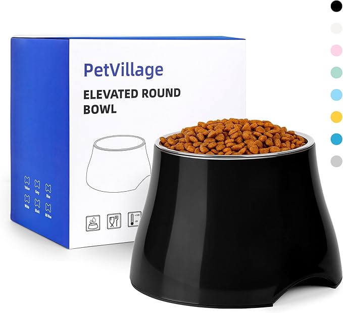 Dog Bowls,Cone Friendly Non Slip Single Dog Bowl with Stainless Steel Inner, Raised Bowls for Small and Medium Dogs Spaniel Dogs Long Ear, High Capacity, L/3 Cups Black