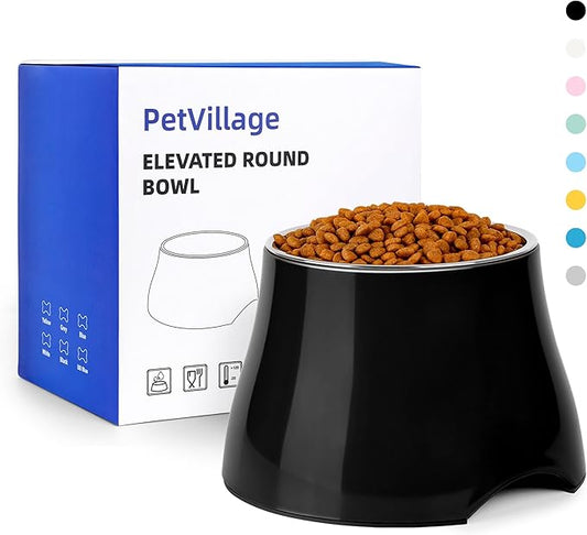 Dog Bowls,Cone Friendly Non Slip Single Dog Bowl with Stainless Steel Inner, Raised Bowls for Small and Medium Dogs Spaniel Dogs Long Ear, High Capacity, L/3 Cups Black