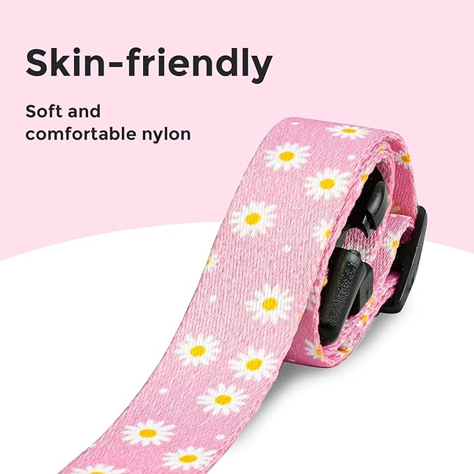 Kazazoo Dog Collar Cute and Soft Nylon Puppy Collar Girl, Adjustable Dog Collars for Medium Large Dogs, Pink Daisy-L