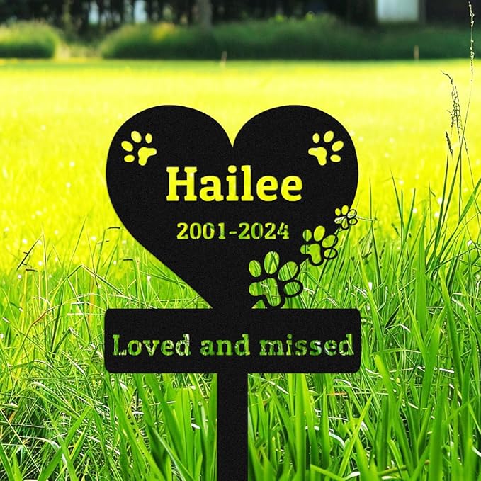 Personalized Cat Dog Memorial Stake, Custom Dog Cat Pet Grave Marker with Paws, Customized Metal Garden Stake for Yard Lawn Cemetery