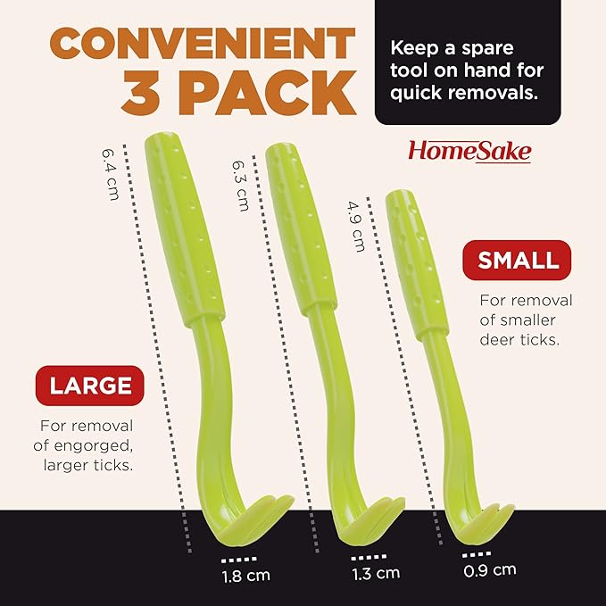 Homesake Tick Removal Tool for Dogs, Cats and Humans | Ultra-Safe Tick Twister | Removes Entire Head & Body | Pain-Free Ticks Remover | 100% Chemical-Free Tick Control Products | 8 Packs of 3