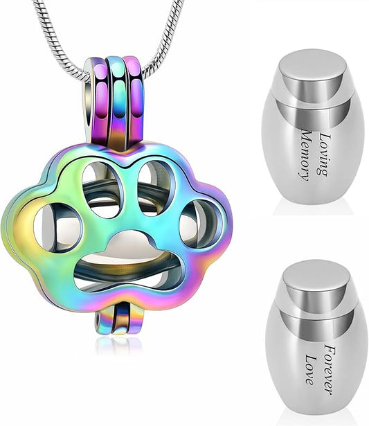 Pet Cremation Jewelry for Ashes Paw Memorial Locket Urn Necklace Keepsake Cremation Jewelry for Dog/Cat (Customize)