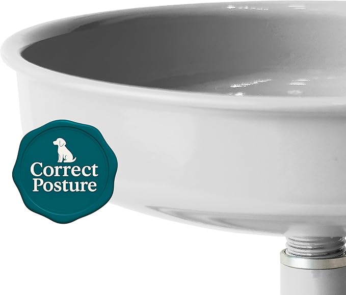 Adjustable Dog Feeder, 18.6 oz – Aluminum Feeding Bowl with Height Adjustment, Promotes Comfortable Feeding Position, Electrostatic Coated Finish, Vida Mansa, (White)