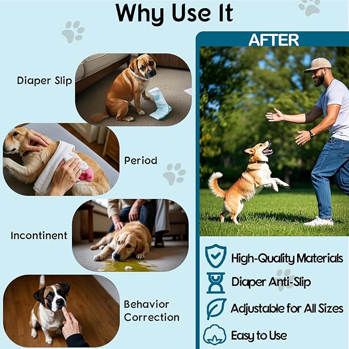 2 Pieces Dog Diaper Suspenders, for Dog Diaper Female and Belly Band for Male (Small/Medium, Blue&Beige)