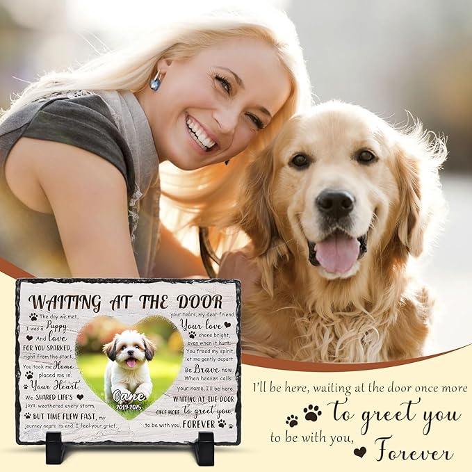 Ship Next Day, Customized Pet Memorial Stones for Dogs Cats Memorial Gifts for Loss of Dog Death Sympathy Gift with Photo Picture Name Date Personalized Pet Frame