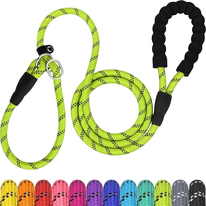 TagME Slip Leads for Dogs that Pull, 6 FT No-Pull Training Leash with Lock, Escape-Proof Design, Reflective & Padded Handle for Small Dogs, Green
