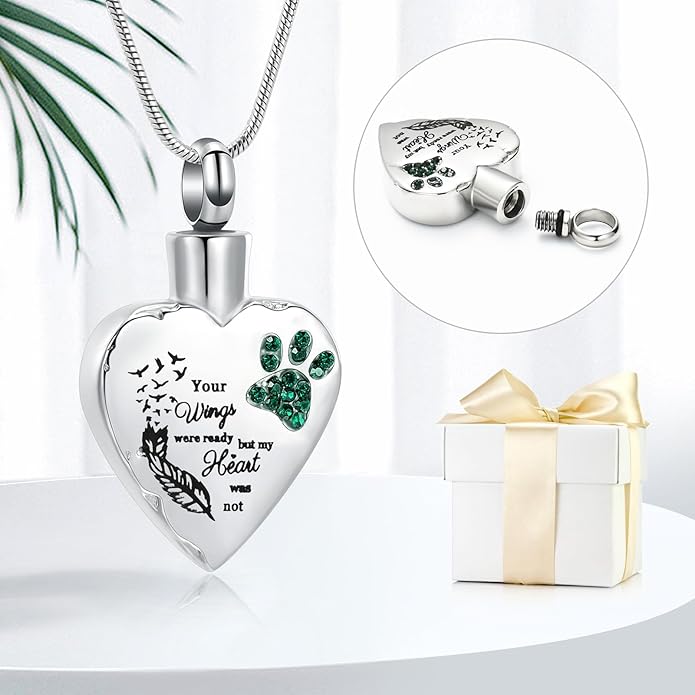 memorial jewelry Your Wings were Ready, But My Heart was Not Stainless Steel Carved Locket Cremation Urn Necklace for Pet Dog Cats