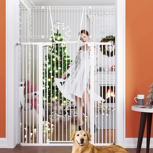 71" Extra Tall Cat Gate for Doorway – 30"-49.27" Extra Wide Pet Gate with Adjustable Cat Door Wide,Auto Close, Pressure Mounted, Pet Gate for Cats & Small Dogs, Hallway, Stairs, Kitchen
