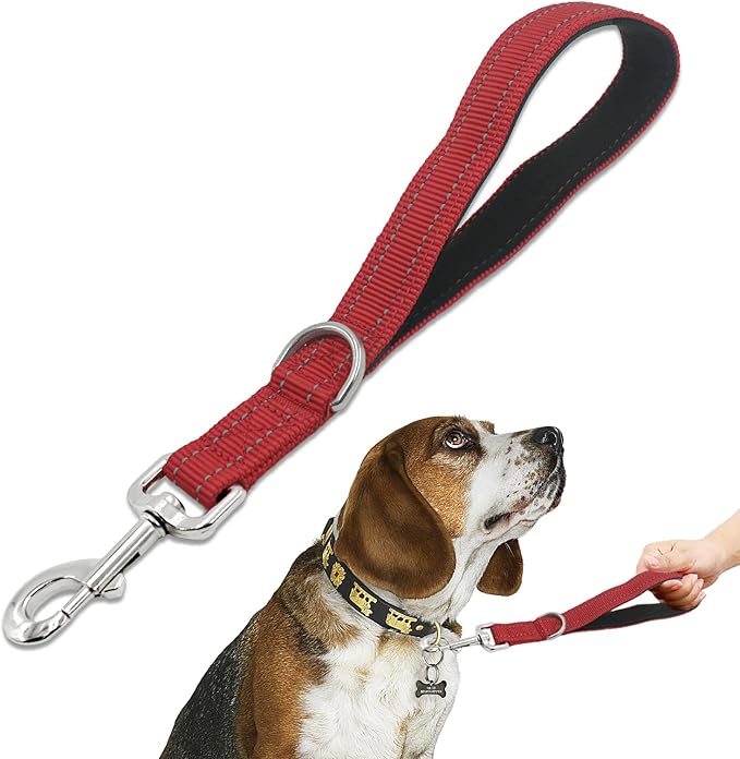 Standard Training Leashes 12 Inches for Dogs, Short Traffic Dog Leash Heavy Duty Padded Handle, Nylon Anti Pull for Reflective, Short Line Dog for Small, Medium and Large Dogs 1 FT Red