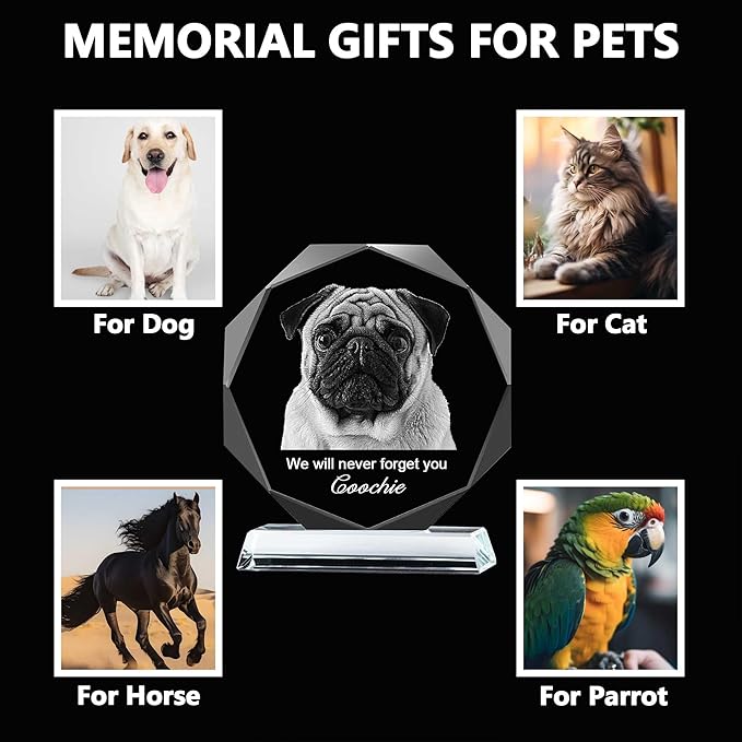 Pet Crystal Picture Frame, Dog Memorial Gifts For Loss Of Dog, Cat Pet Memorial Gifts, Personalized Crystal Photo Loss Gift, Cat Passing Away Sympathy Bereavement Gift
