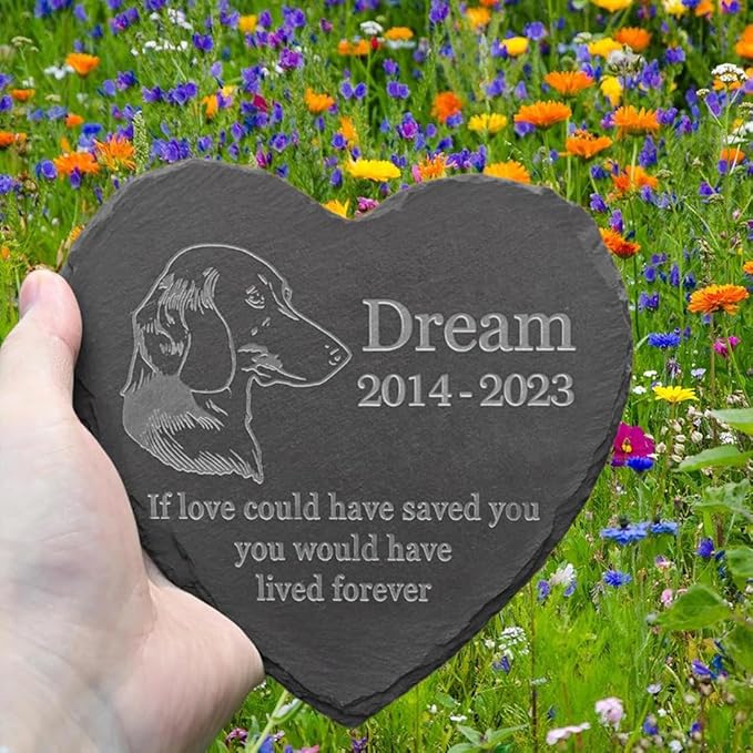 Personalized Dog Memorial Stone Pet Memorial Gifts for Loss of Dog Engraved Heart Plaque Garden Grave Decors for Cemetery Pet Loss Gifts with Stand (in Memory of Dachshund)