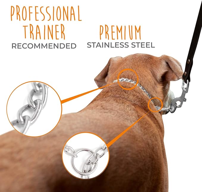 Mighty Paw Slip Collar - Stainless Steel - Weather Resistant - Tarnish Proof - Durable Chain Dog Choke Collars - No Pull Dogs Training - Strong and Premium - Metal Chain (30")