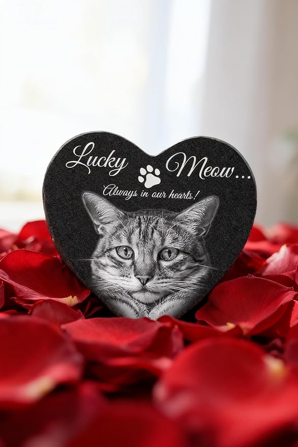 ADFSTONE 8" Heart Shaped Pet Memorial Stones Personalized Dog Remembrance Gifts, Customized Cat Picture Grieving Plaque, DIY Gravestone, Custom Sympathy Photo Gift, Animal Grave Markers